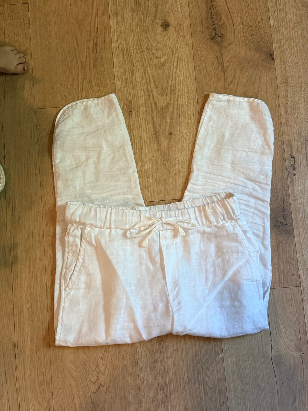 Caslon White Linen Pull On Ankle Pants Size Small